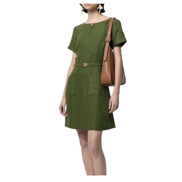 Tory Burch Nadia Green Linen Shift Dress - Picture 3 of 12